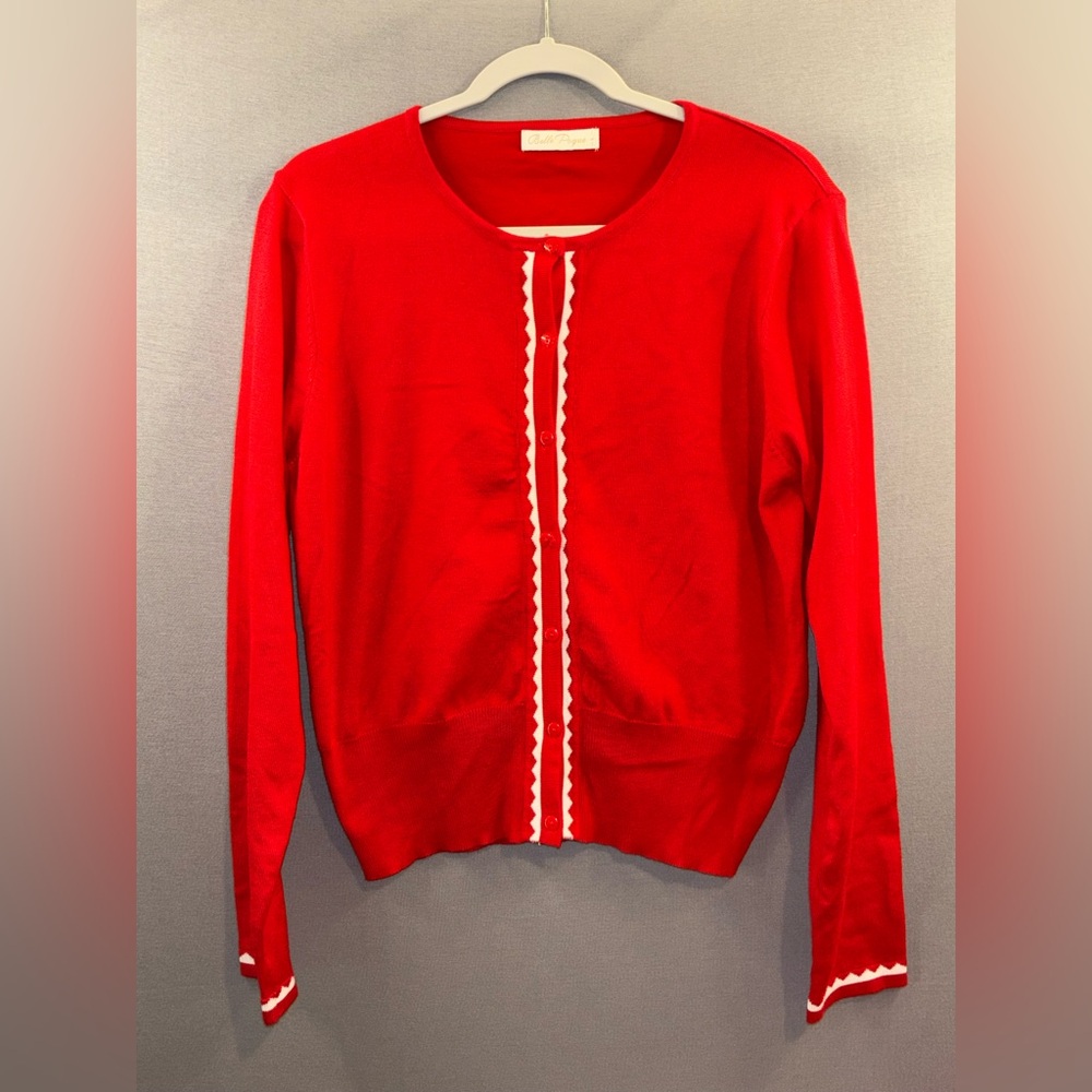Vintage Belle Poque cardigan sweater size large red Christmas elf preppy